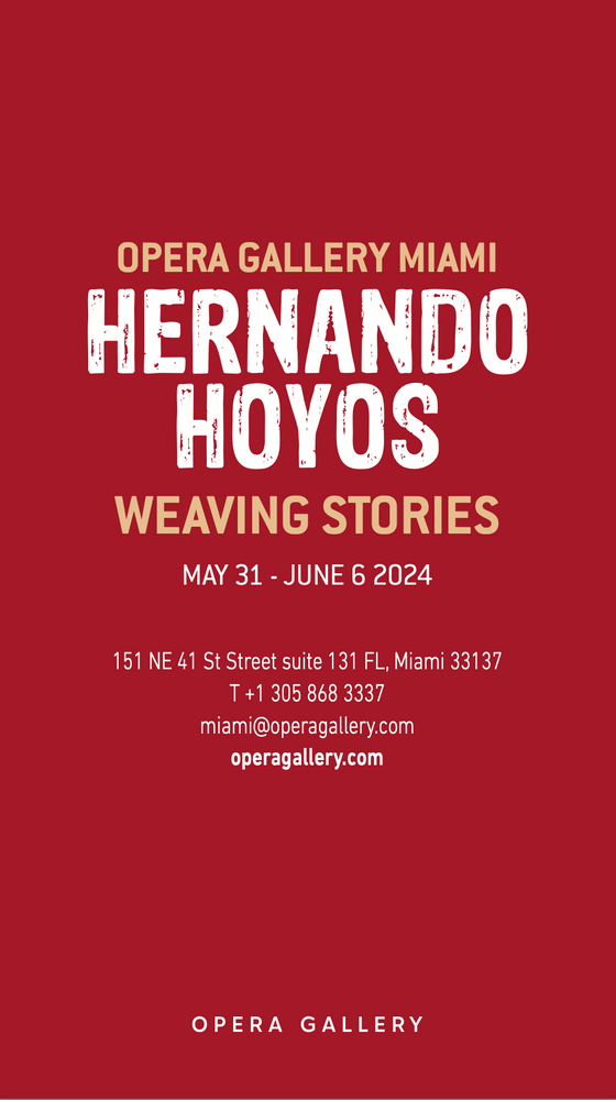 A red poster for opera gallery miami hernando hoyos weaving stories