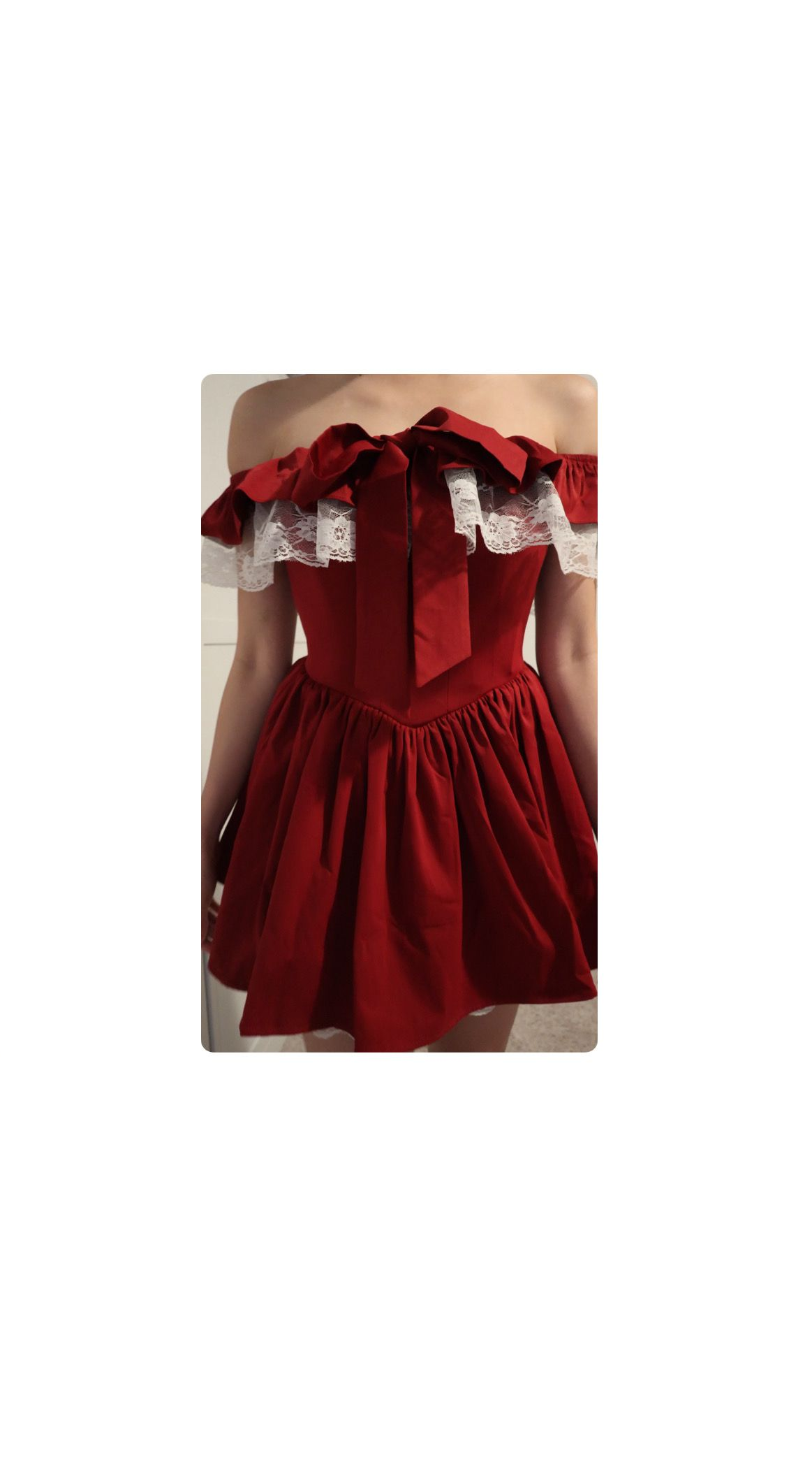 Swan Off-Shoulder Corset Mini Dress – Red