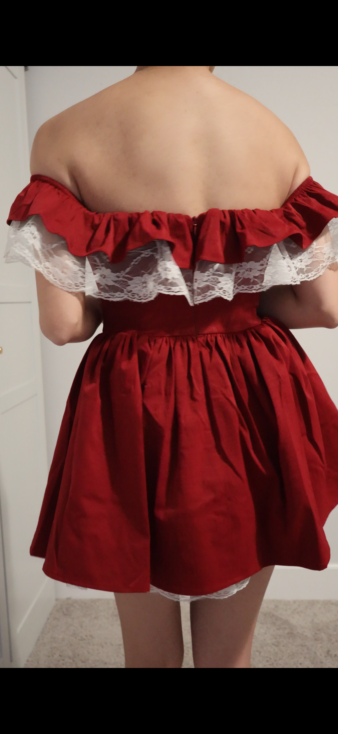 Swan Off-Shoulder Corset Mini Dress – Red