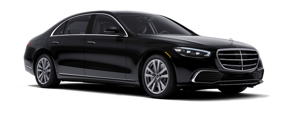 A black mercedes benz s class is shown on a white background.