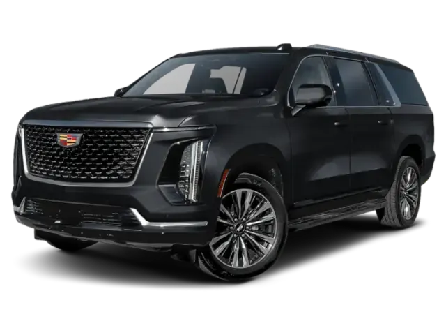 A black cadillac escalade is shown on a white background.