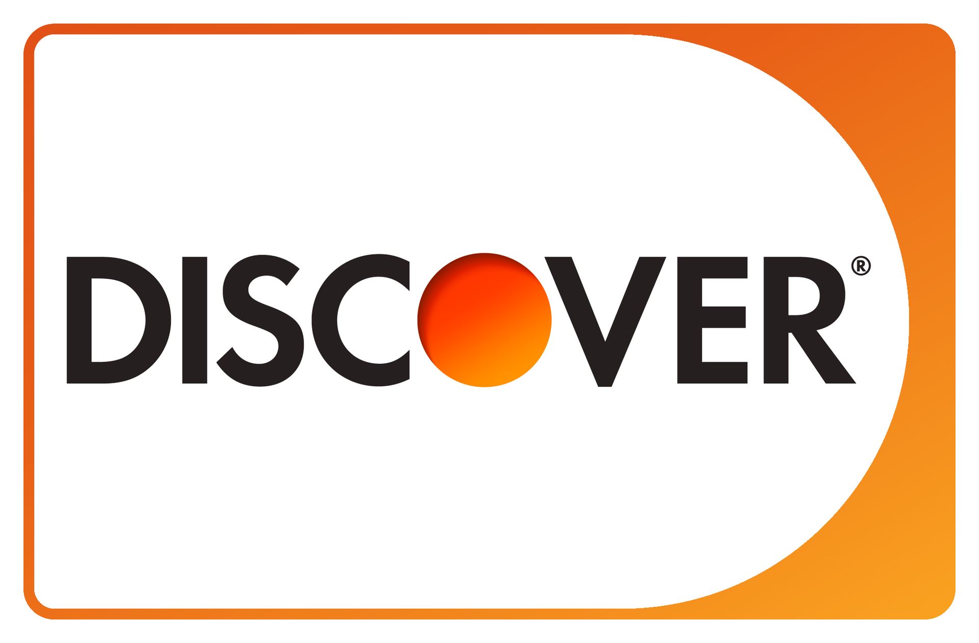 The discover logo is orange and white with a circle in the middle.