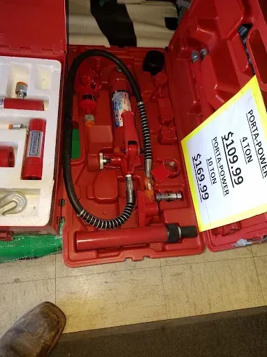 A red toolbox with a sign that says $ 109.99