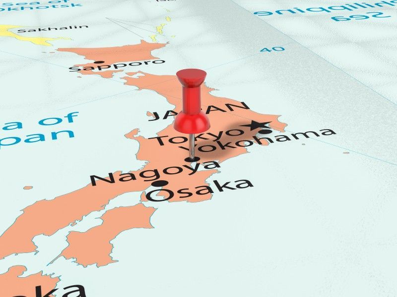 Red pushpin on a map of Japan, marking Tokyo.