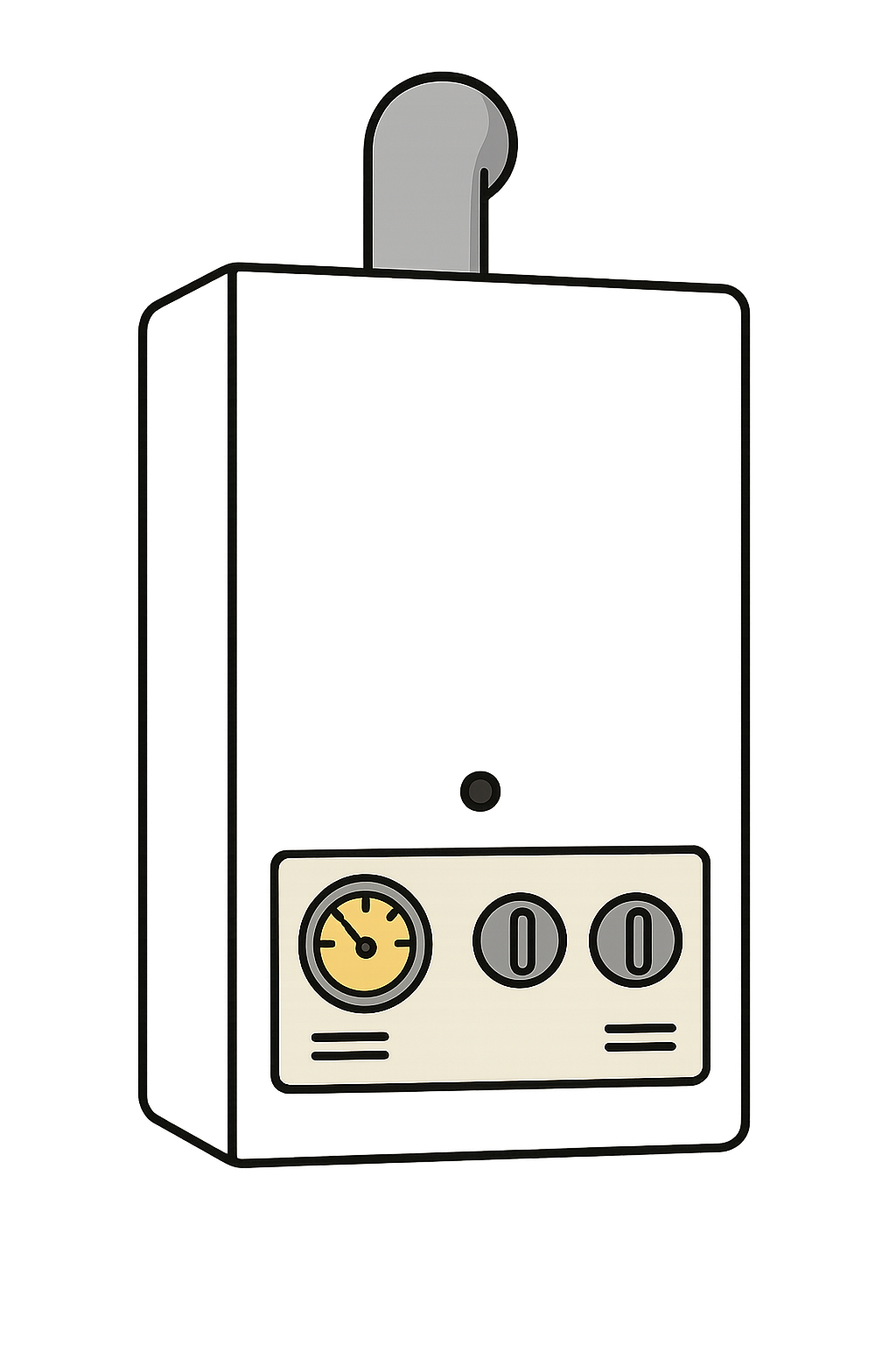 White gas boiler with a gauge and two control knobs.
