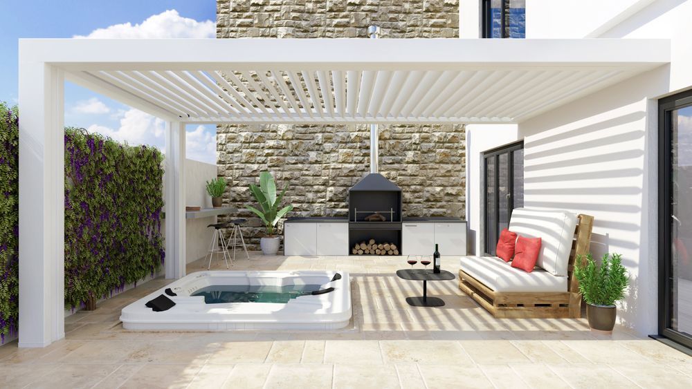 A Patio With a Pergola and a Hot Tub — Lakecrest Projects in Belmont North, NSW