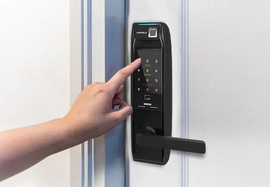 Finger scan with numpad door lock for secure access.