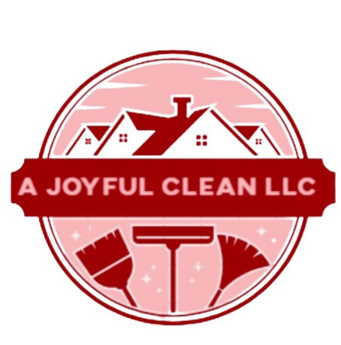 A logo for a joyful clean llc with a house in the background
