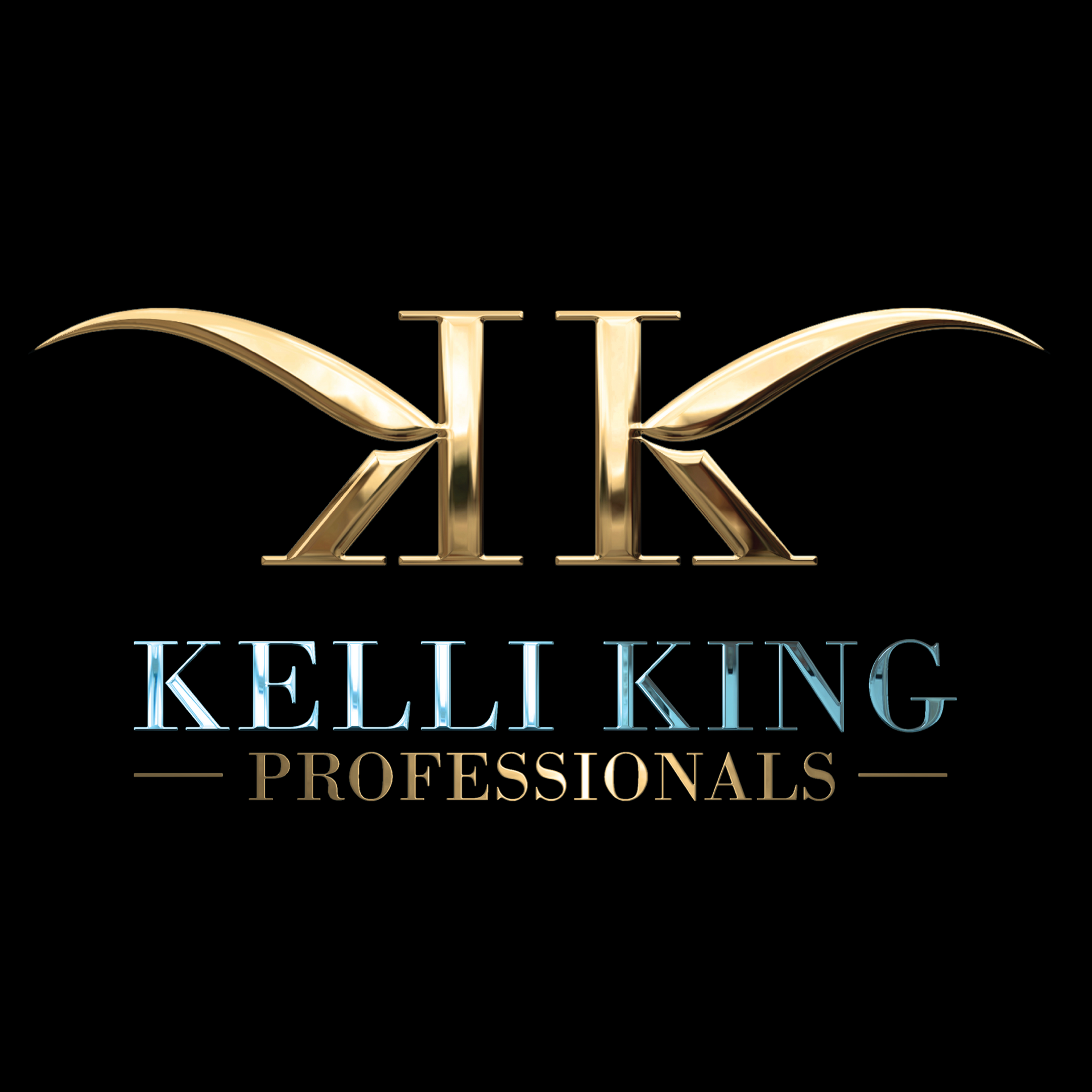 Kelli king professionals logo on a black background