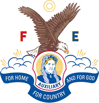 A logo for auxiliary for country with an eagle and a woman