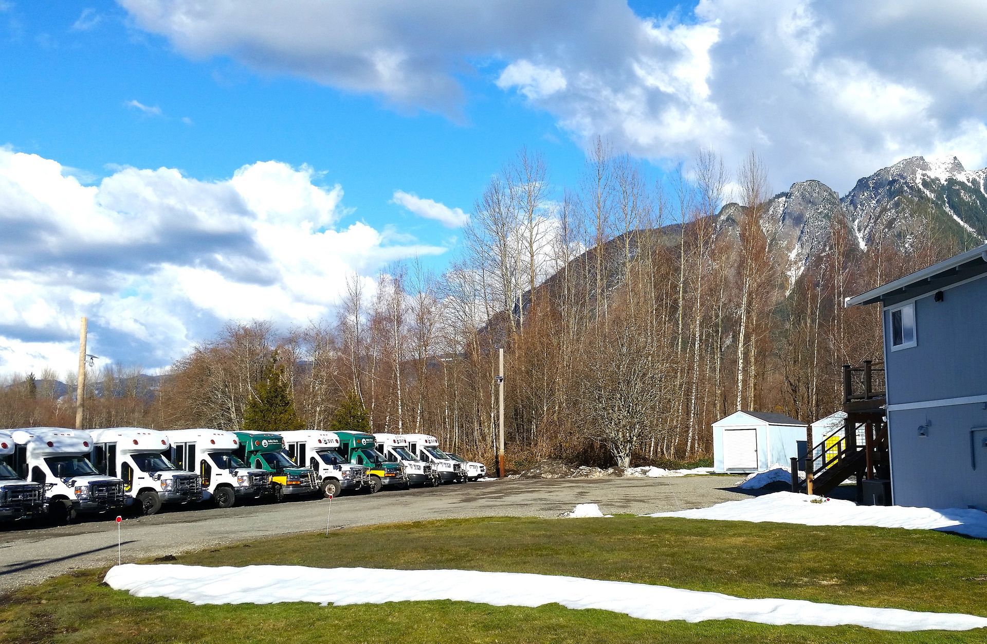 SVT Vehicles in the Snow, Mt Si in the Background