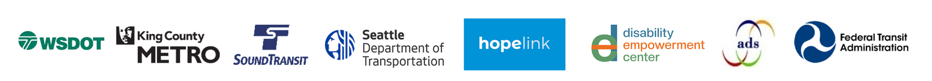 WSDOT, Metro, Sound Transit, SDOT, Hopelink, Disability Empowerment Center, ADS, FTA