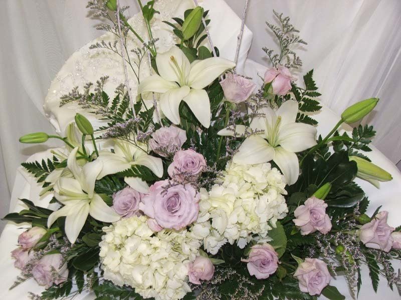 pink with white roses