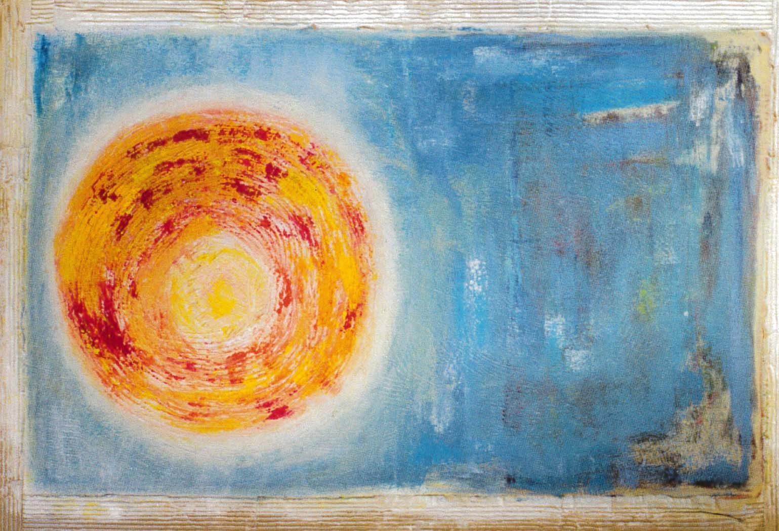 geschilderde zon op blauwe achtergrond