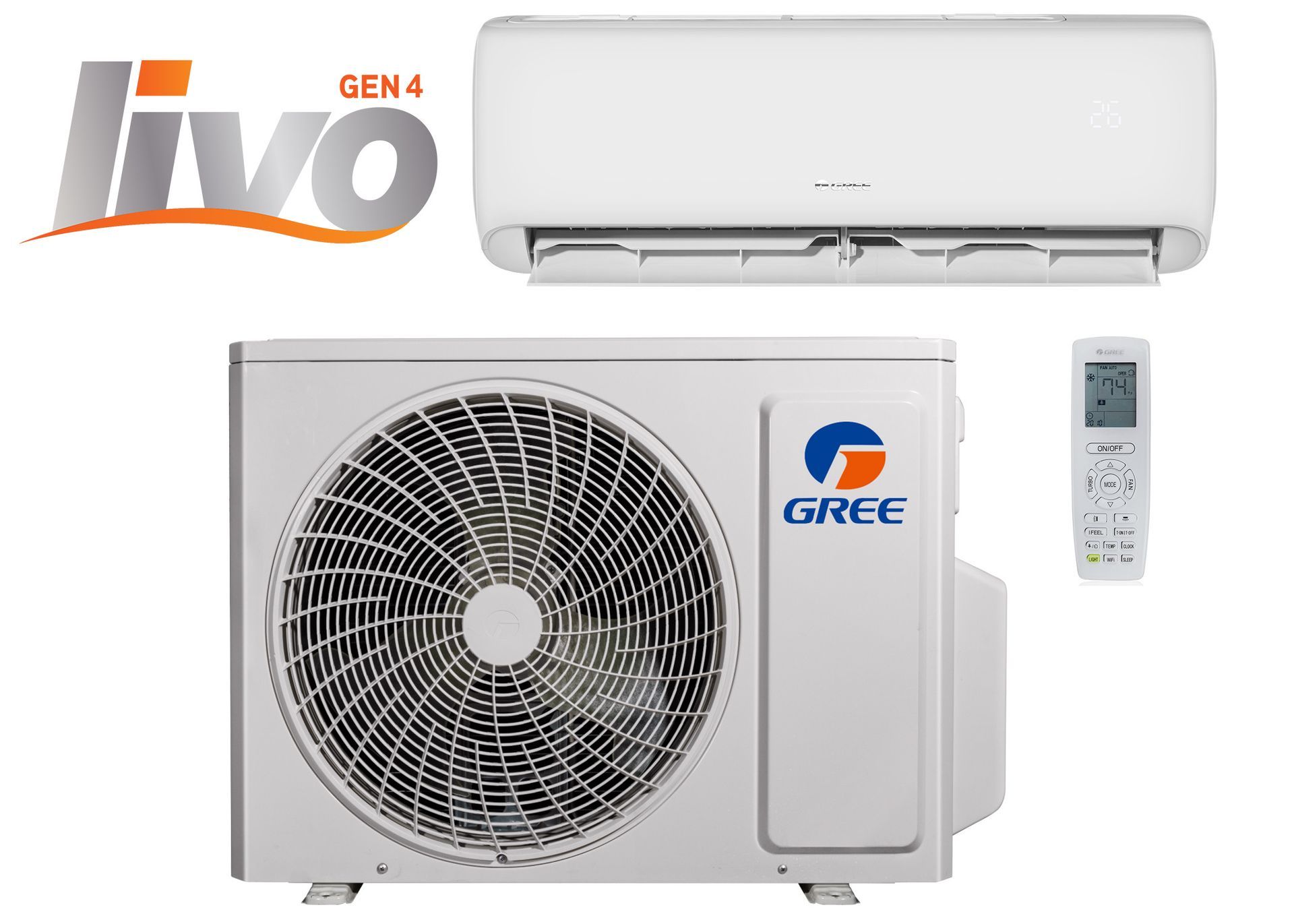 Un climatiseur gree avec un ventilateur et une télécommande