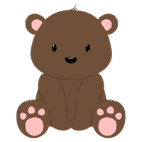 Simpatico orsetto di peluche marrone con orecchie e cuscinetti delle zampe rosa, seduto e sorridente.