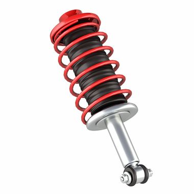 A red and black shock absorber on a white background. Steering and suspension repairs