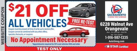 A coupon that says $ 21 off all vehicles