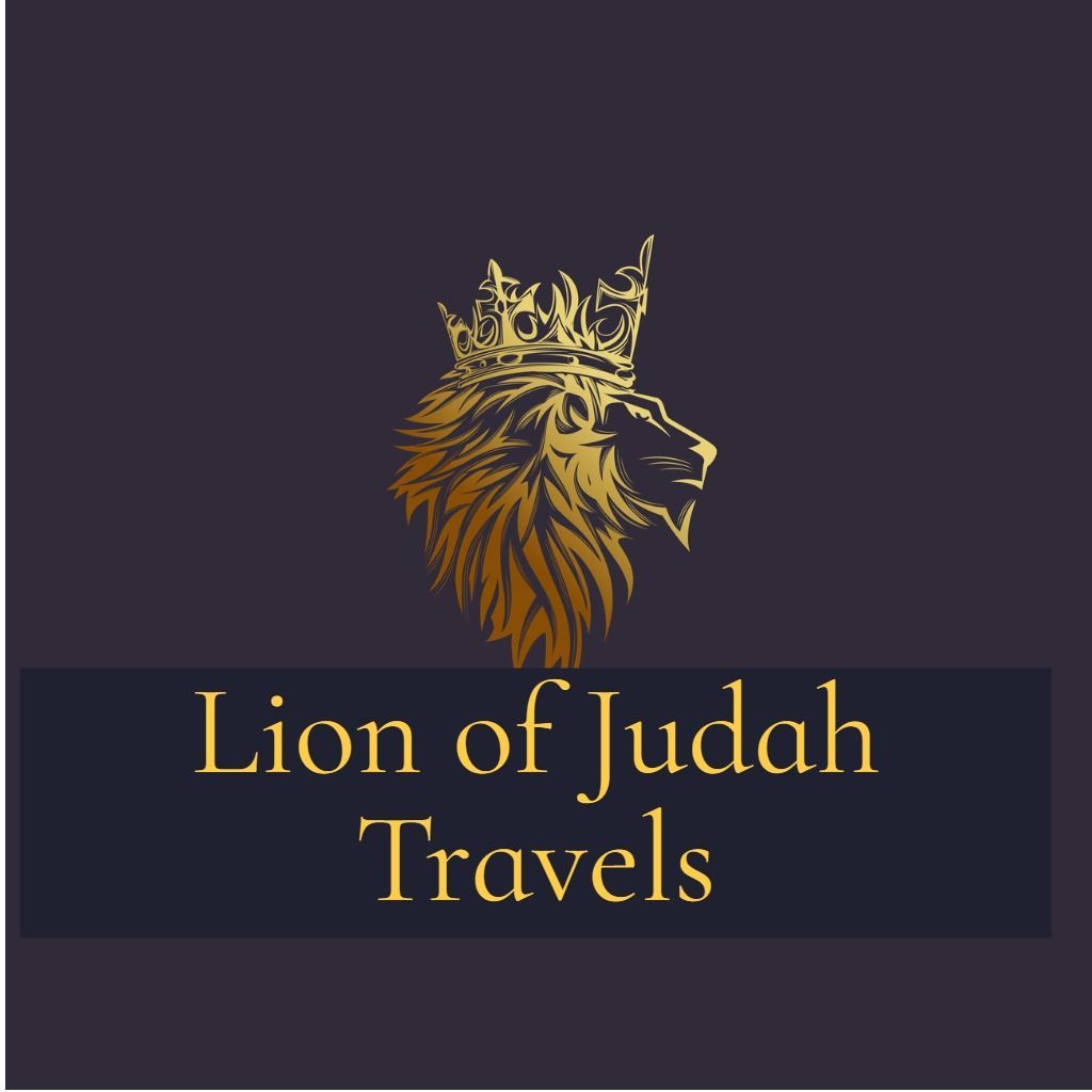 Gold lion wearing a crown, above text: