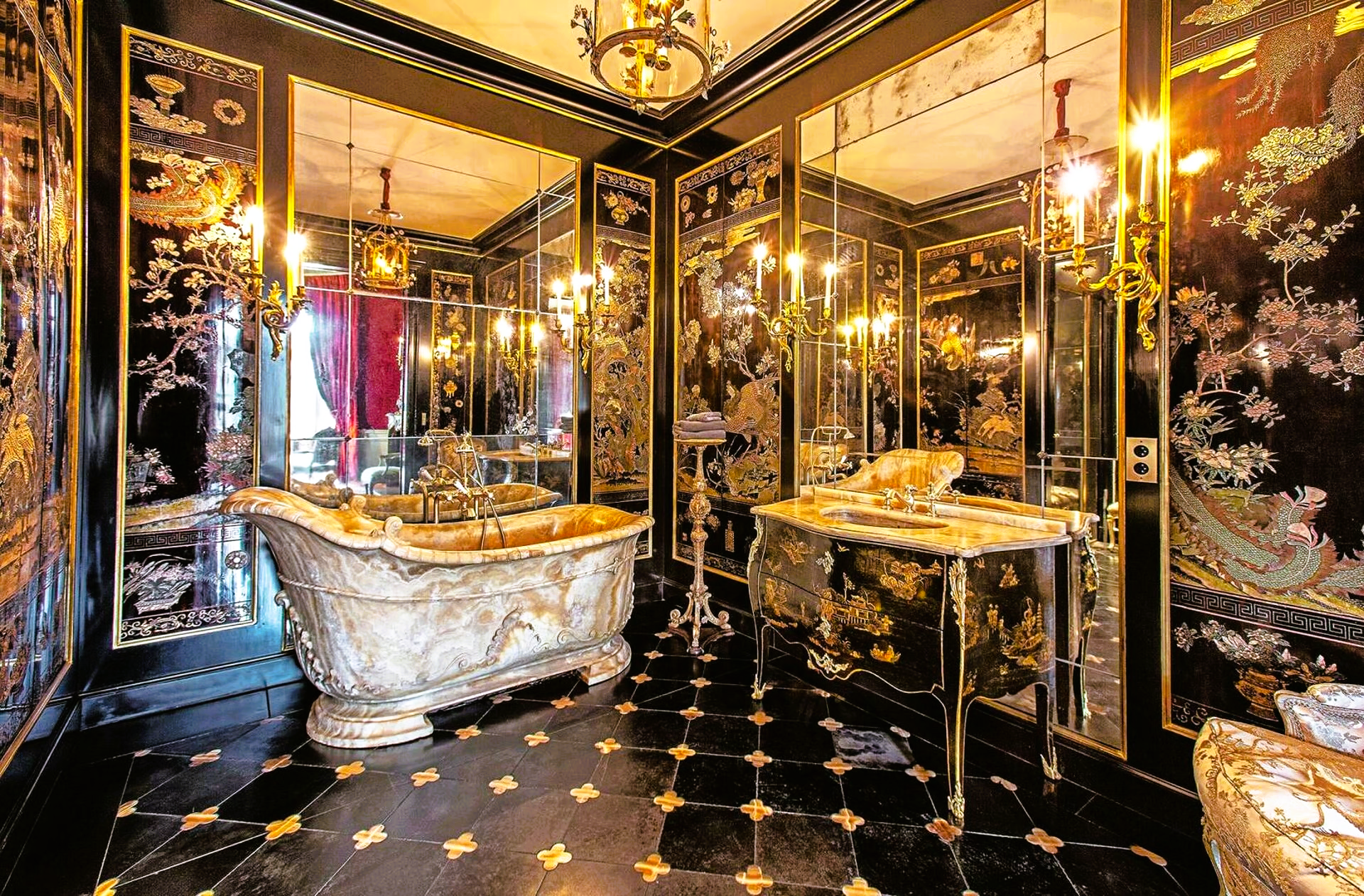 A bathroom with a bathtub and a sink in it