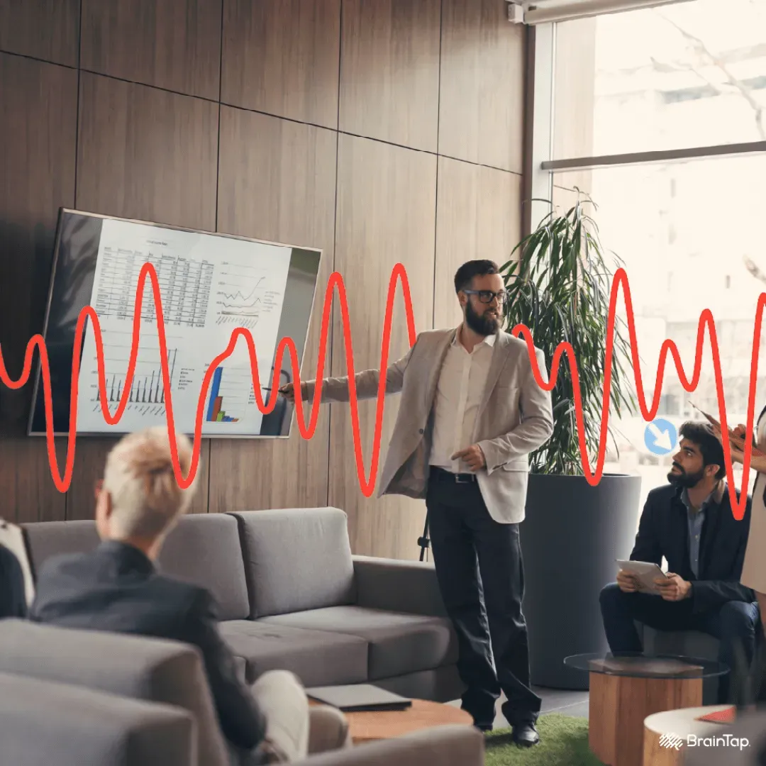 Business man presenting with red line