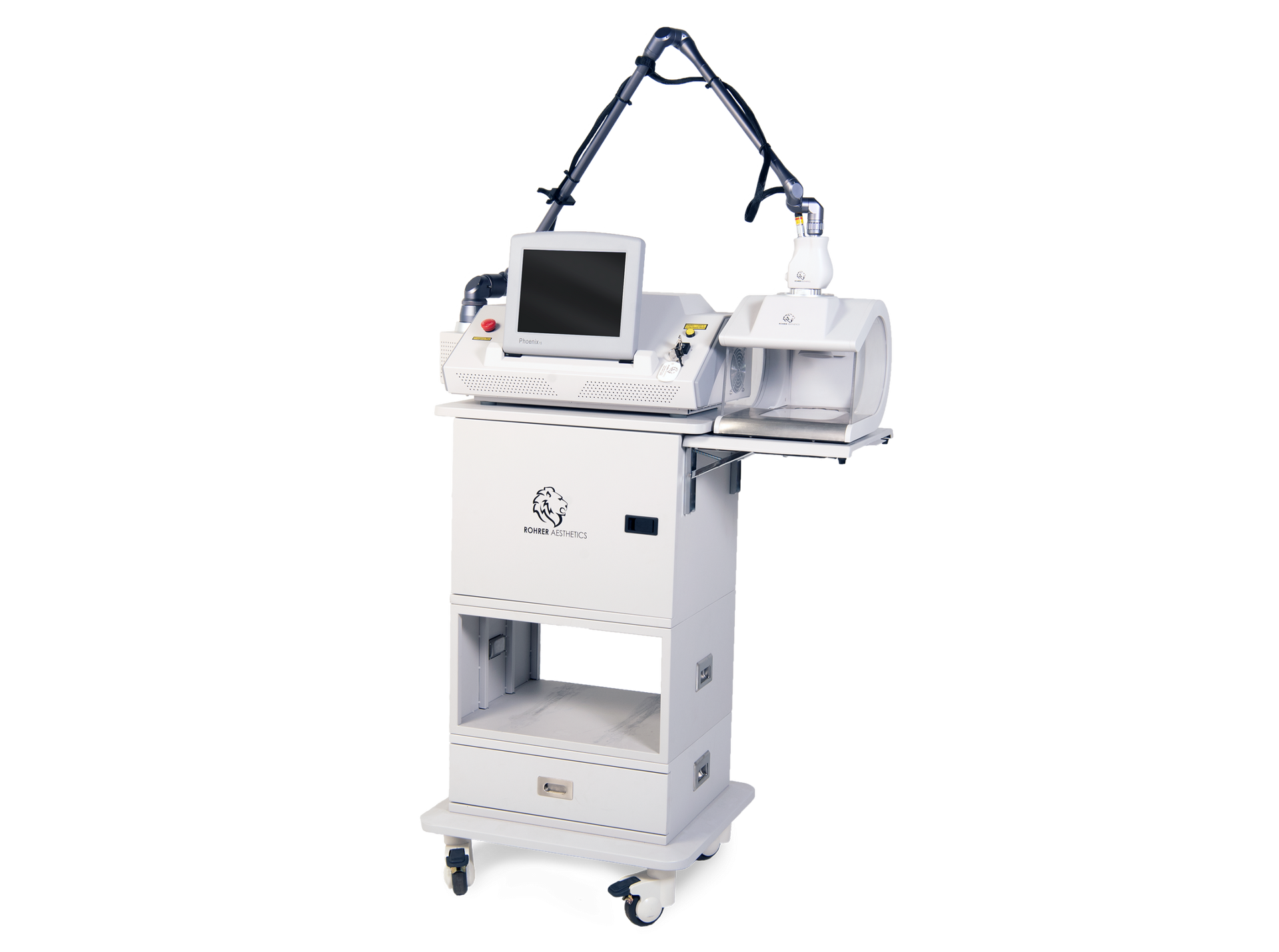 Medical laser machine with a monitor, arm, and light-colored stand, likely for cosmetic procedures.