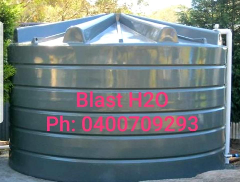 A Large Gray Tank With the Words Blast H20 on It — Blast H2O In Proserpine, QLD