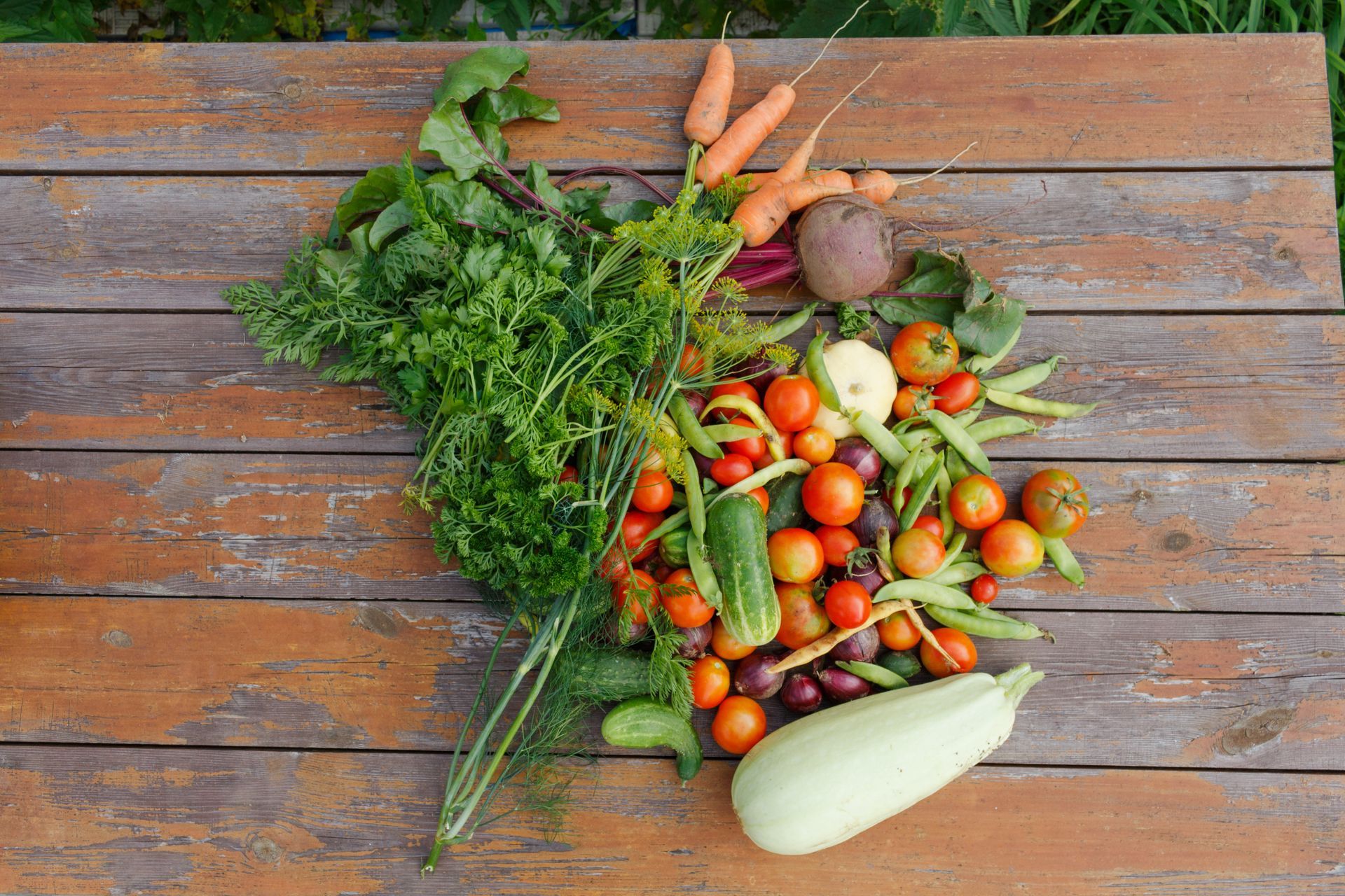 Vegetables on a table outside