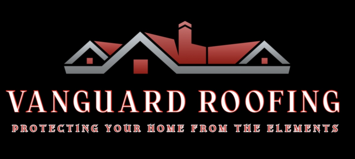 Logo for Vanguard Roofing with a house icon and the tagline 