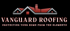Logo for Vanguard Roofing with a house icon and the tagline 