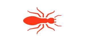 A red ant icon on a white background.