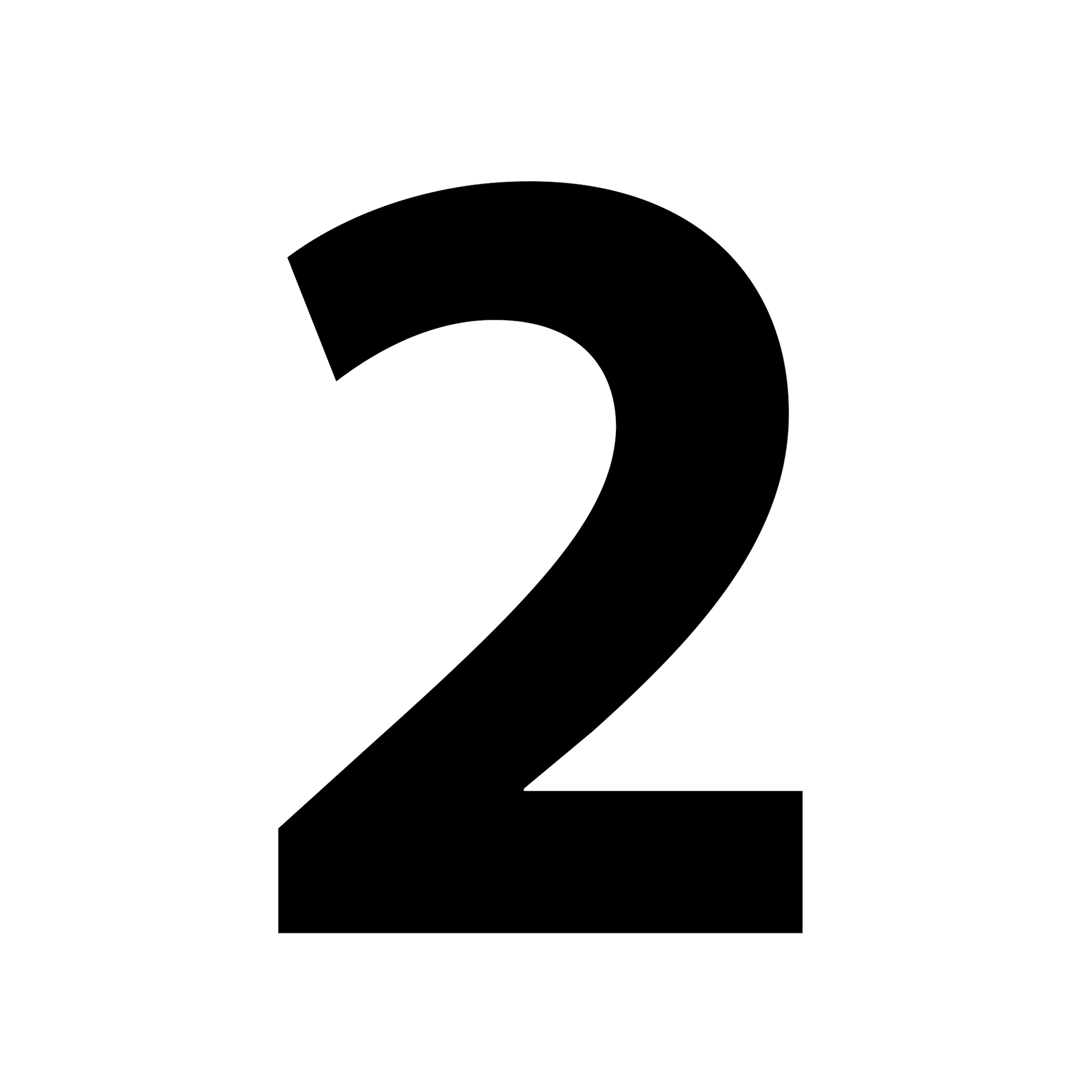 A black number two on a white background. A black number two on a white background.