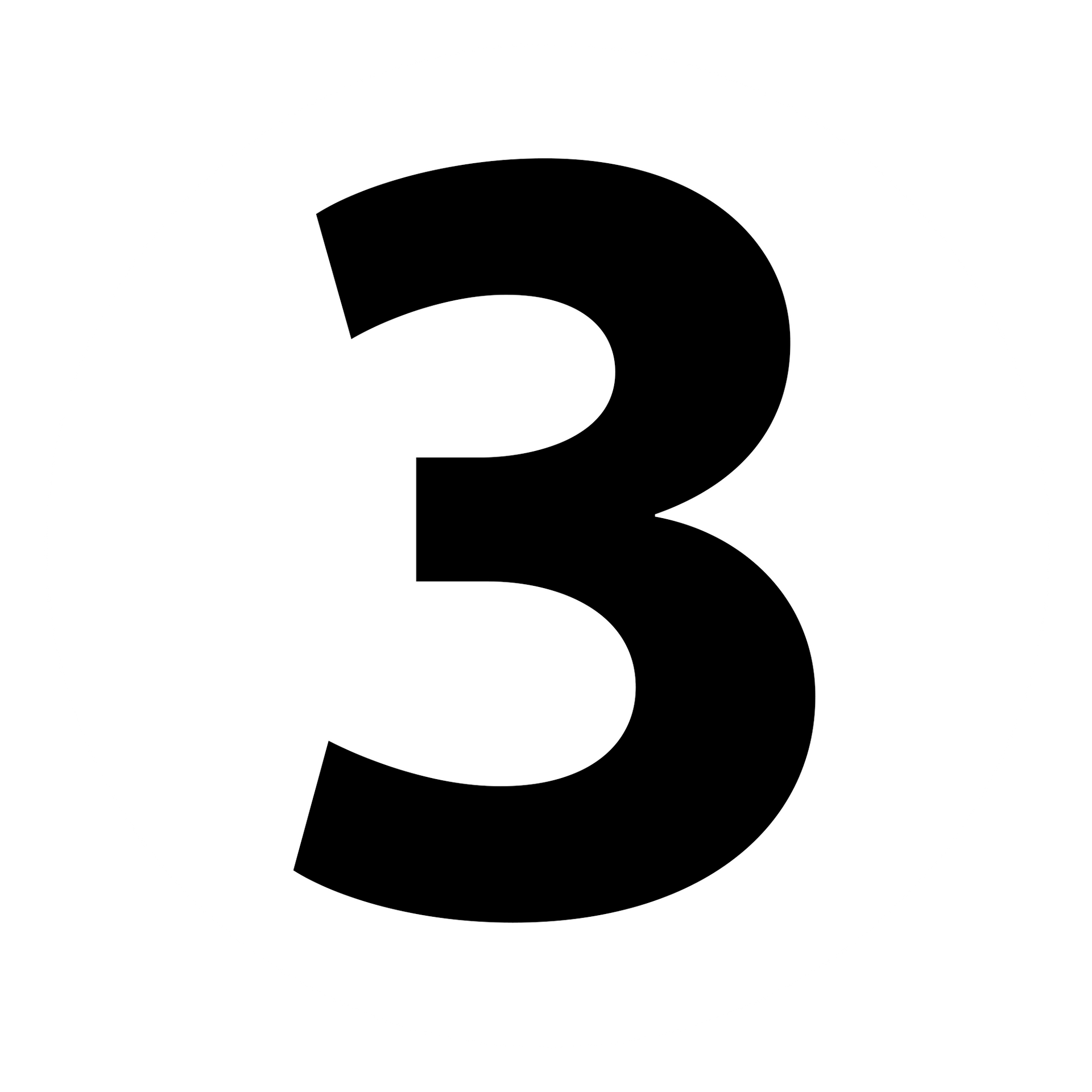 A black number three on a white background.