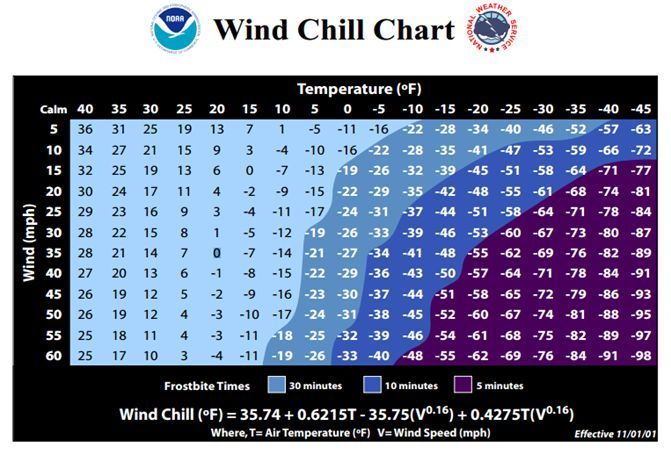 Windchill chart