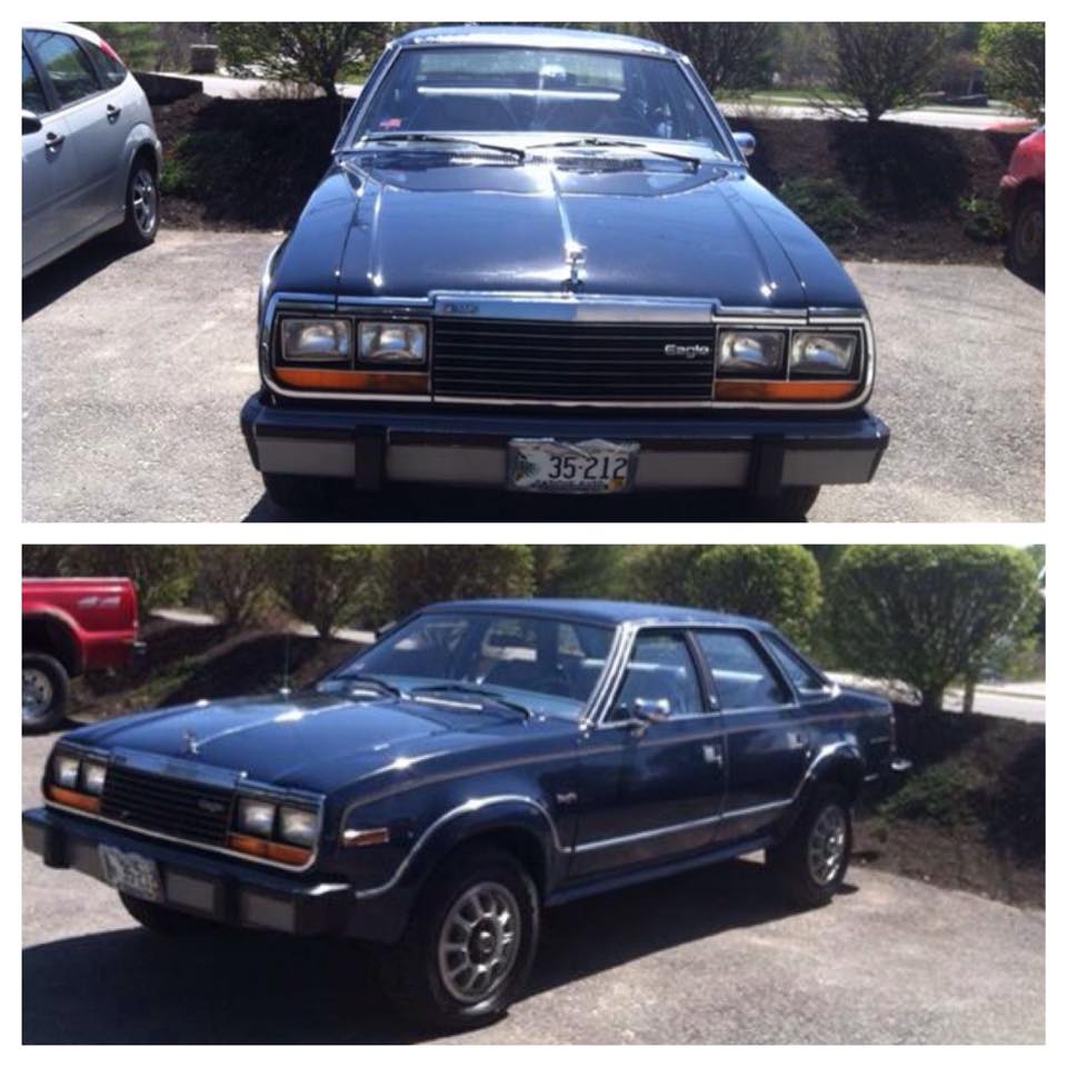 Two pictures of a blue car with a license plate that says 37-212