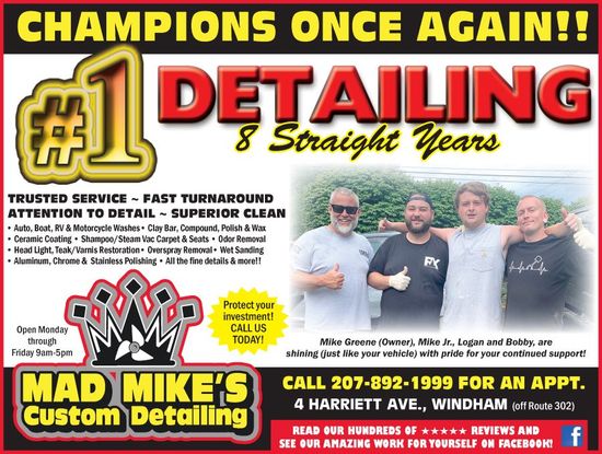 An advertisement for mad mike 's custom detailing