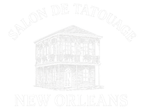 Salon de Tatouage, New Orleans, outlined building logo.