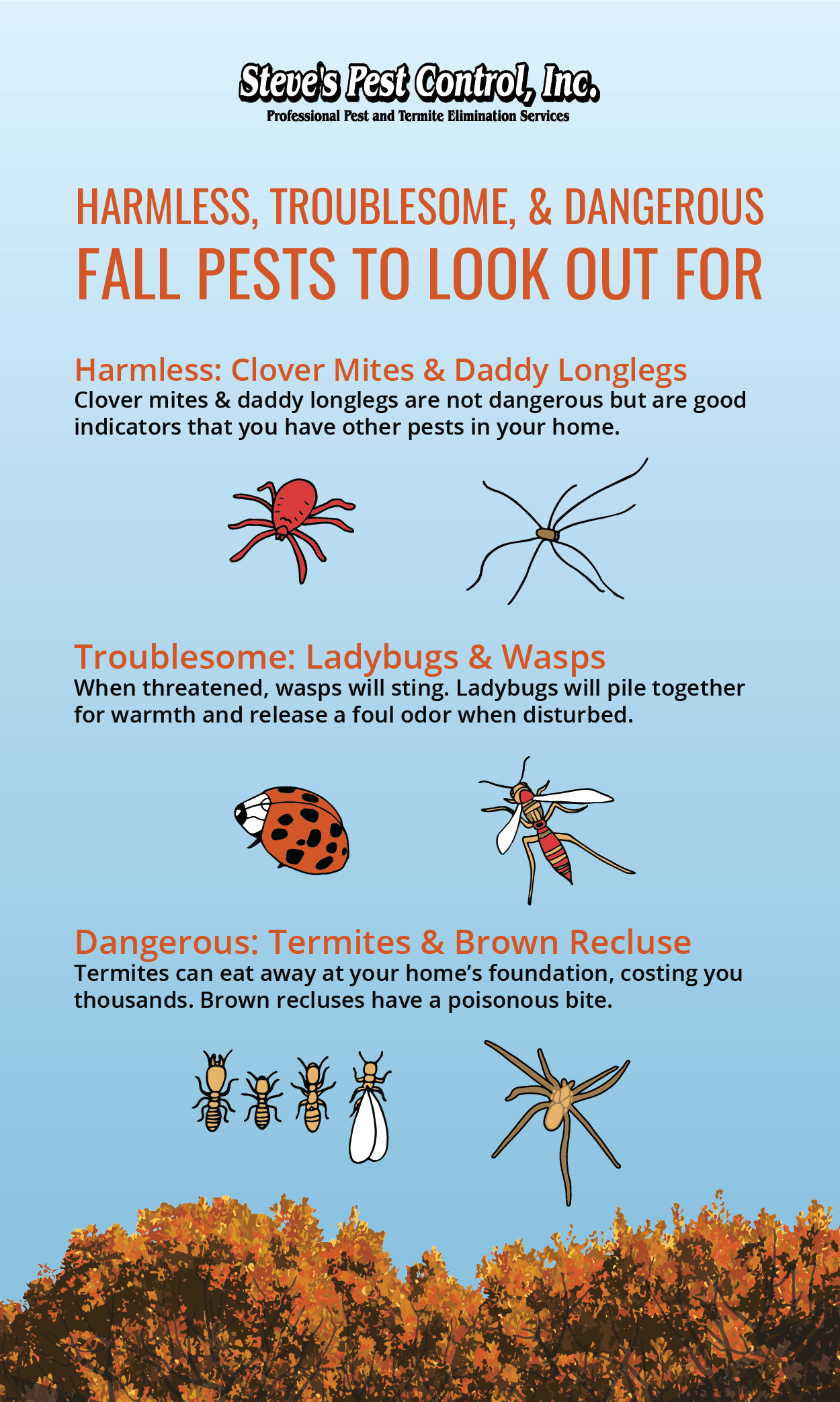 Steve's Pest Control's guide to pests you will commonly see in mid-Missouri this fall.