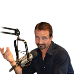 Photo of man with radio microphone in front of him