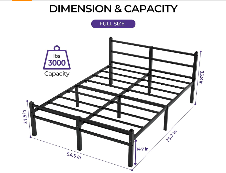 GreenForest Bed Frame with Headboard Metal Platform Bed dimensions