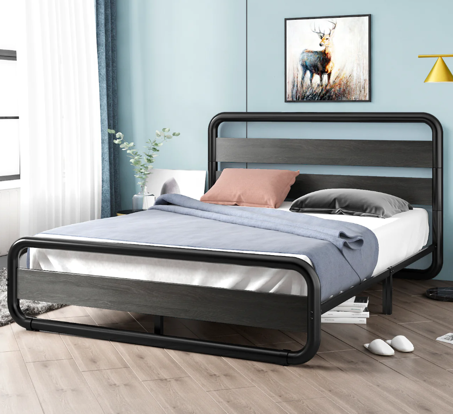 SHA CERLIN Full Size Bed Frame with Modern Wooden Headboard