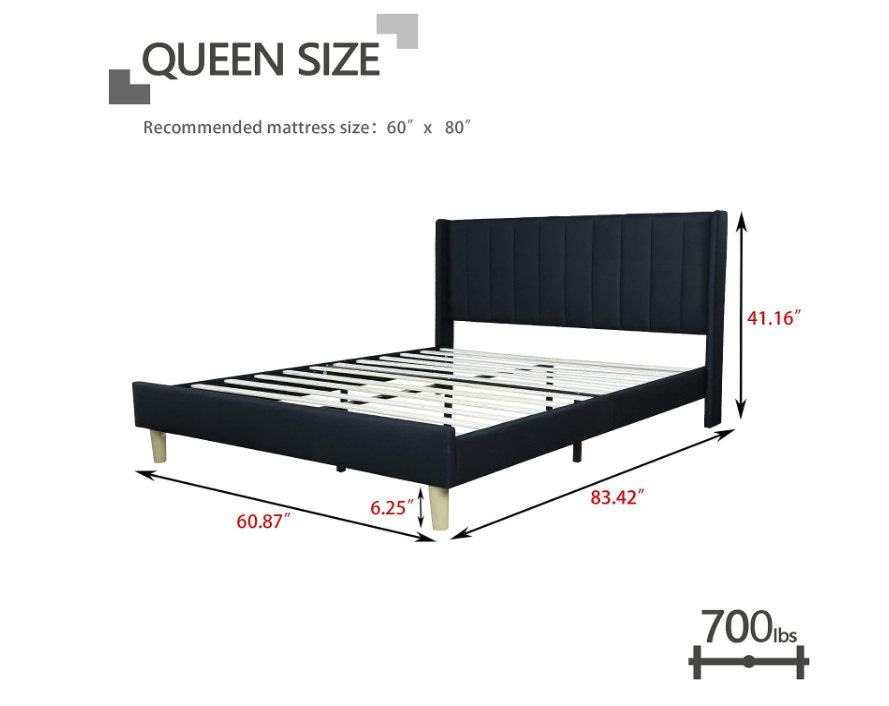 Zoophyter Upholstered Platform Bed Frame with Headboard dimensions