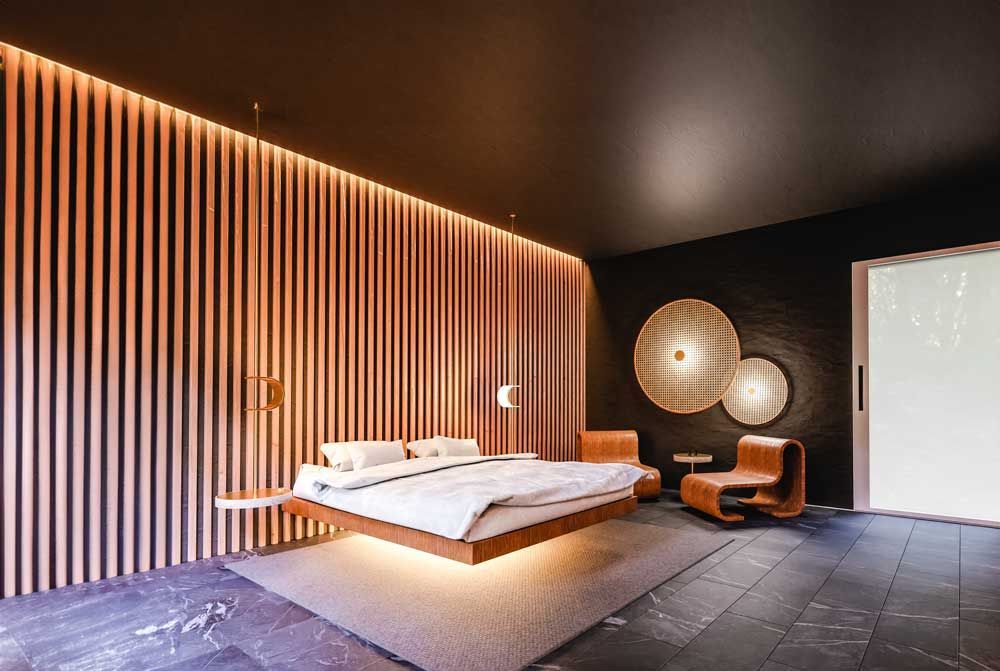 floating bed in a large room
