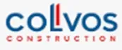 Colvos Construction logo: Blue text with red vertical lines over the letter 