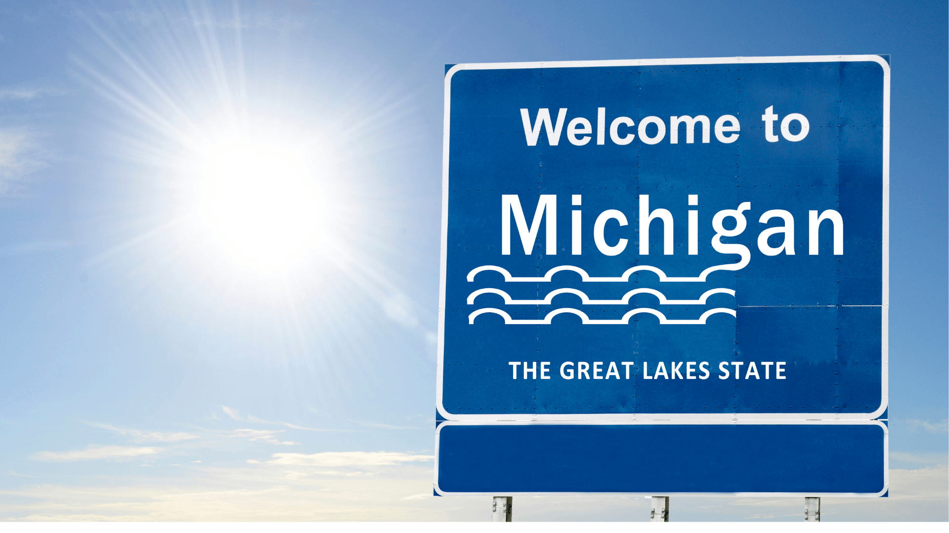A welcome to Michigan sign greets visitors to the state.