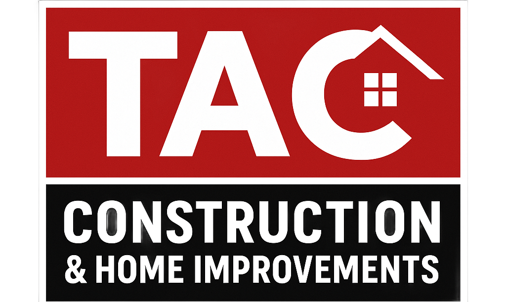 TAC Construction logo in red and black with a house icon.
