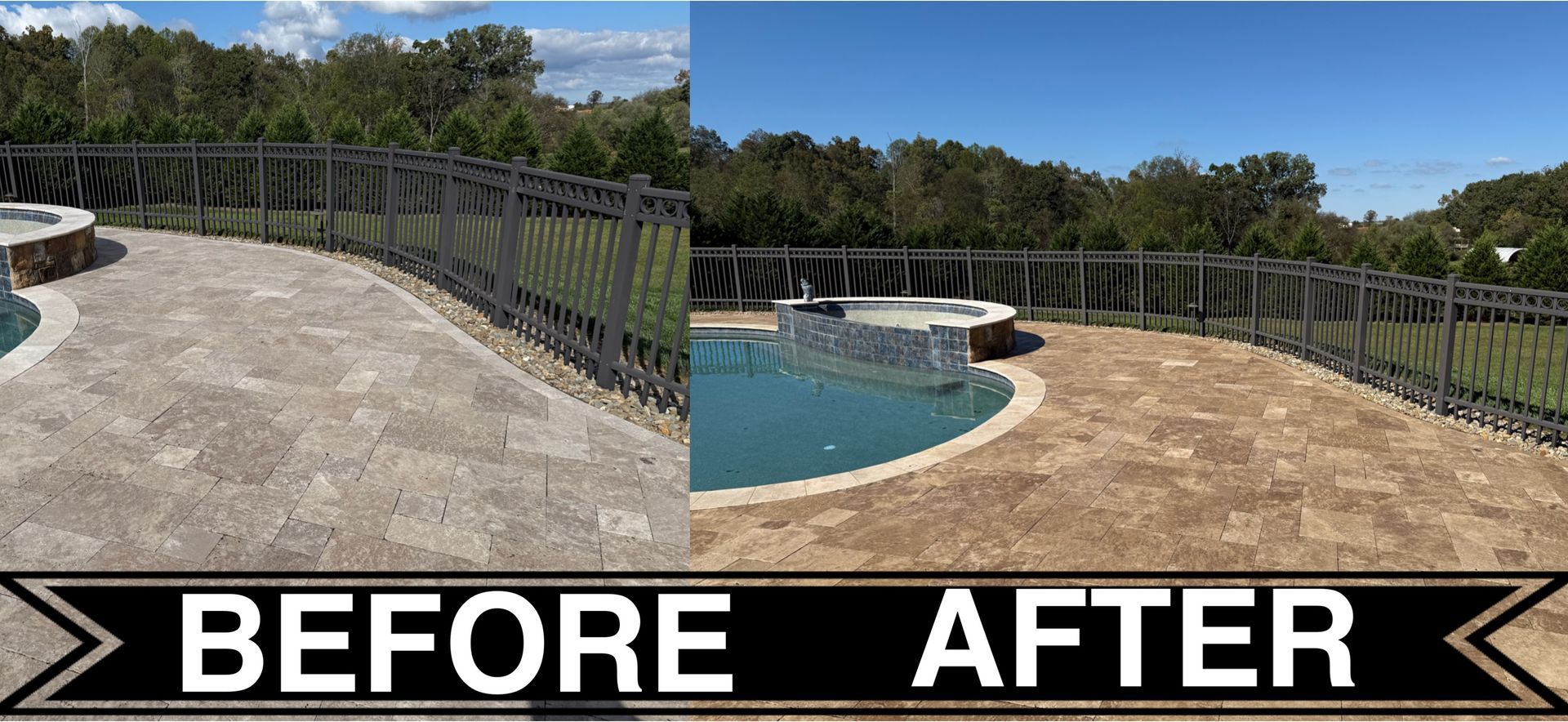 A before and after picture of a swimming pool.