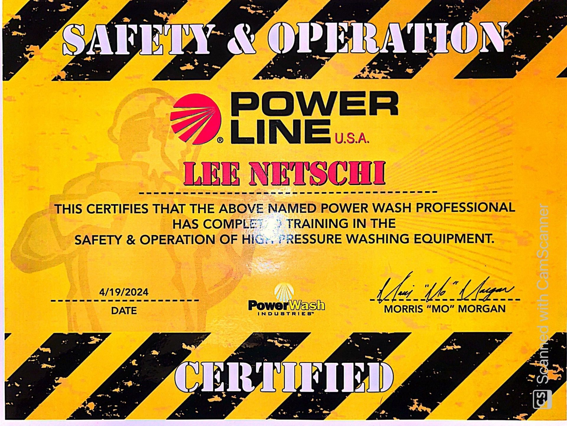A safety and operation certificate for lee netschi