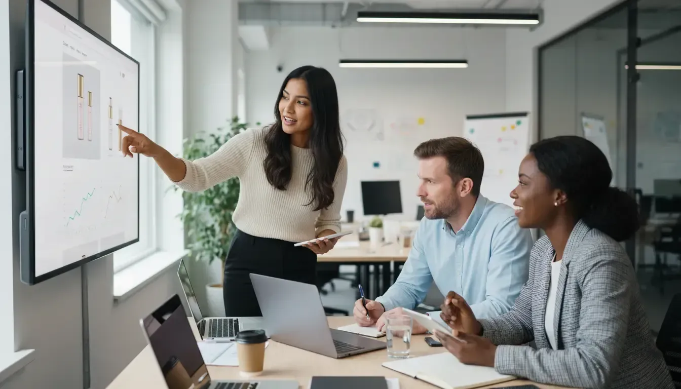 Equipe de agência de marketing especializada em beleza vendo resultados