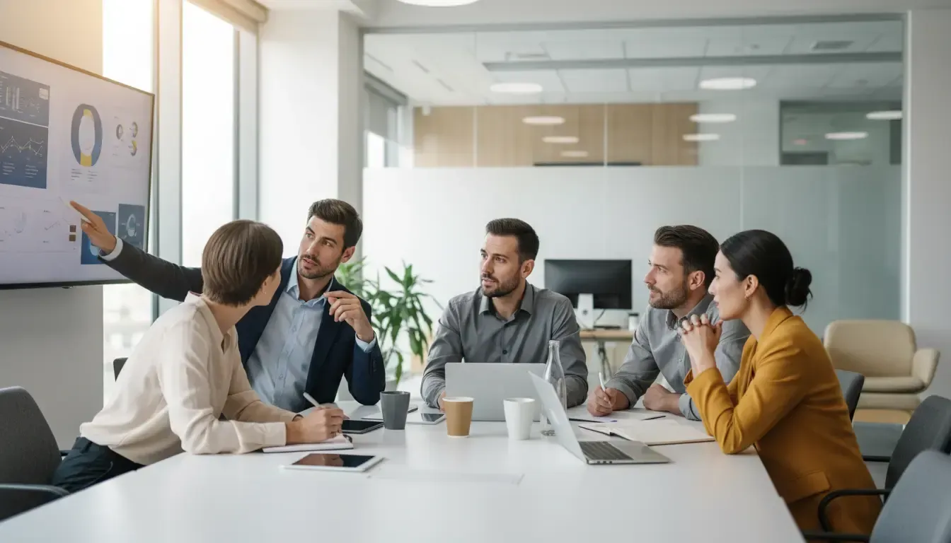 empresários apresentando como funciona agência de marketing digital full service